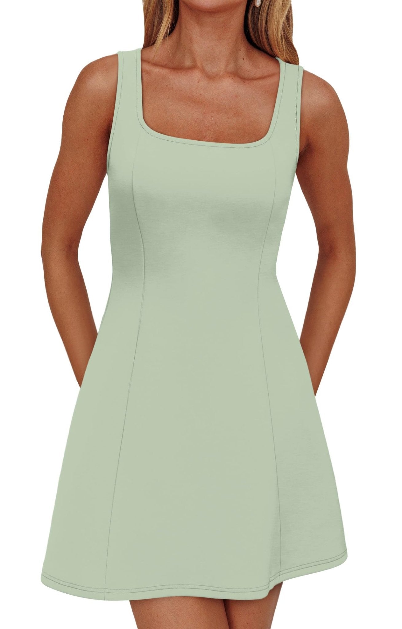 WIHOLL Women's Square Neck A-Line Sleeveless Mini Dress Summer Club Party Little Short Dresses