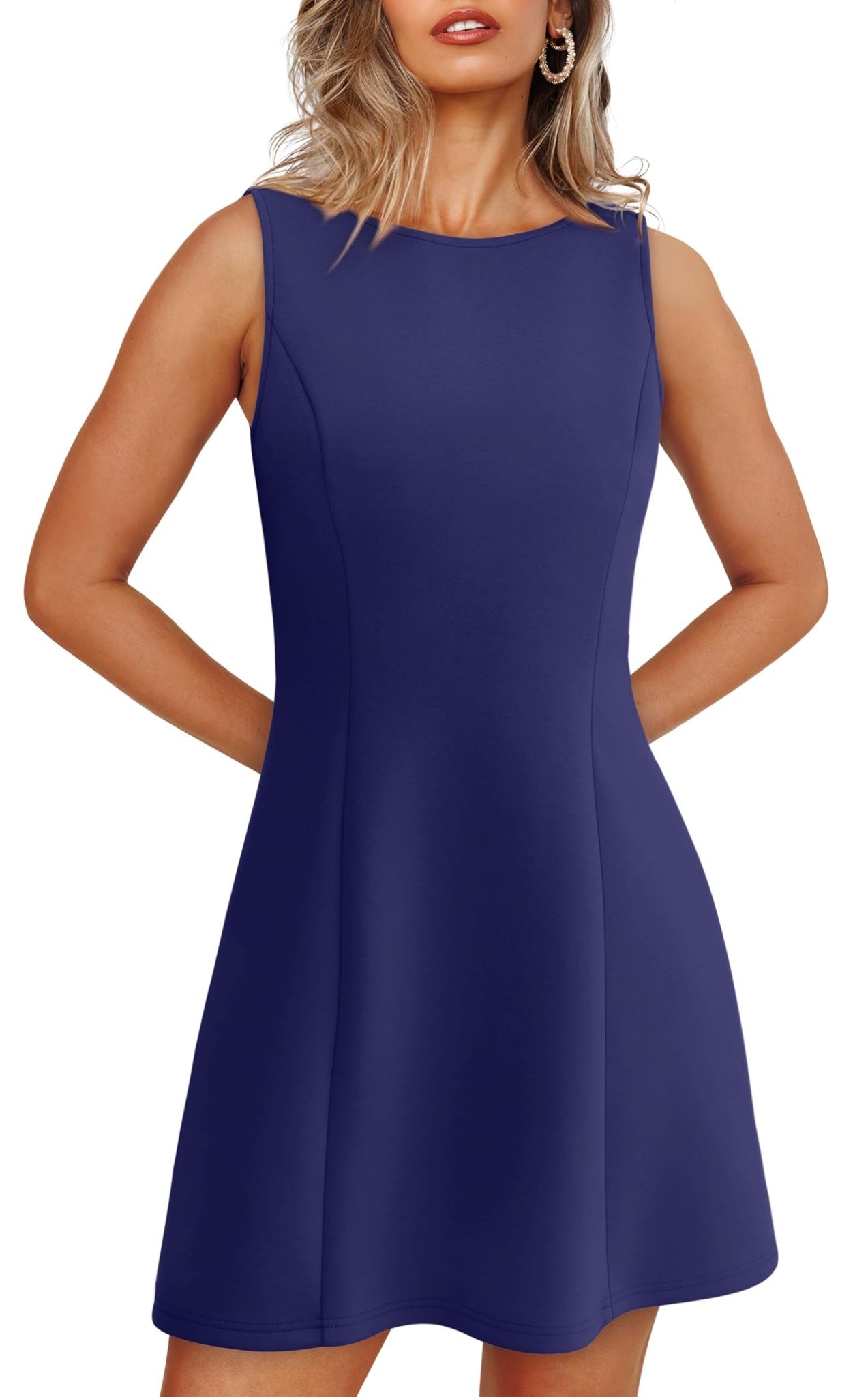 WIHOLL Women's Summer A-Line Sleeveless Boat Neck Mini Dress Club Party Little Short Dresses