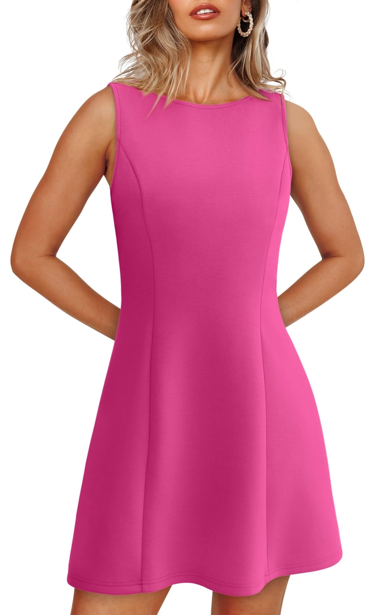 WIHOLL Women's Summer A-Line Sleeveless Boat Neck Mini Dress Club Party Little Short Dresses