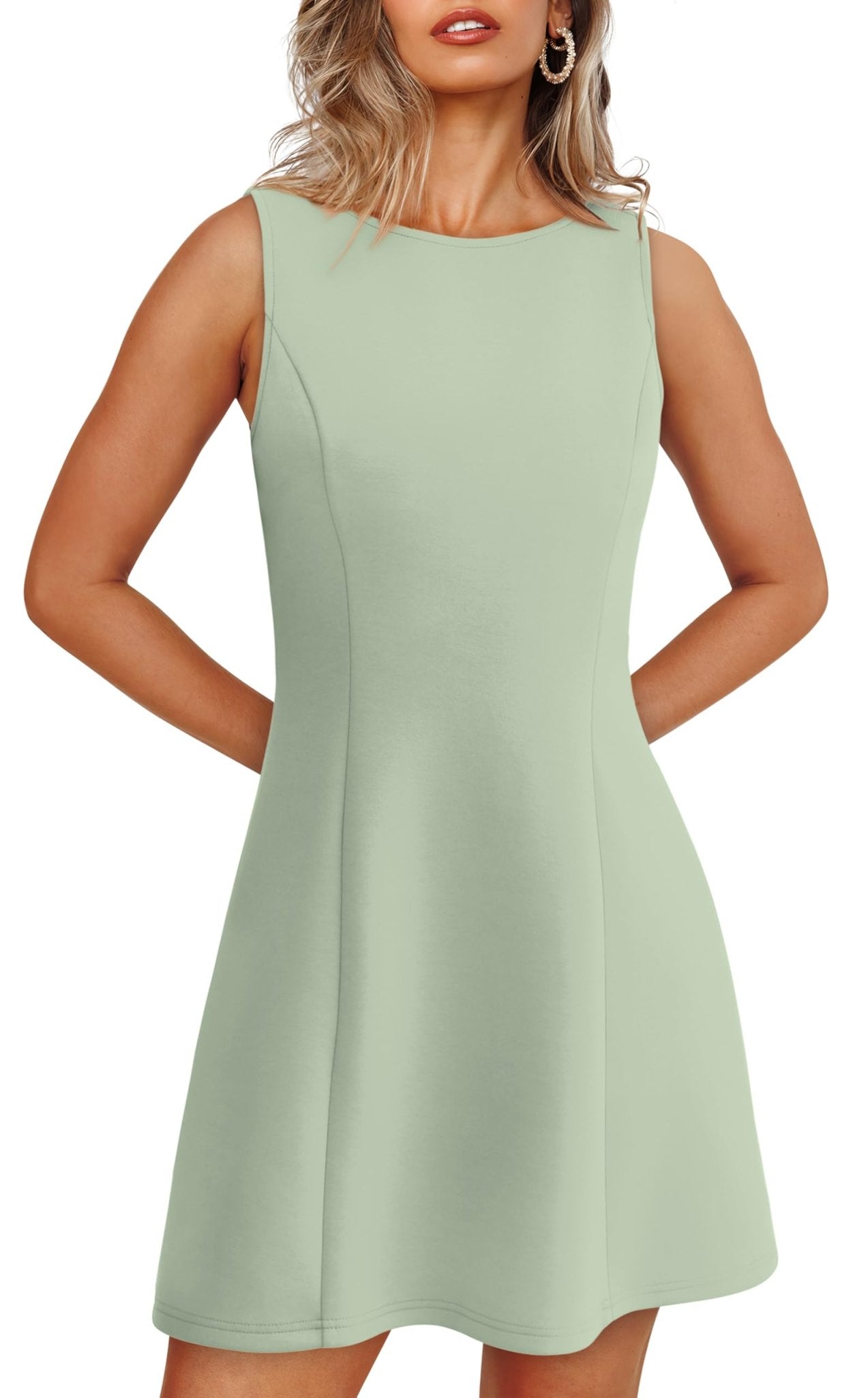 WIHOLL Women's Summer A-Line Sleeveless Boat Neck Mini Dress Club Party Little Short Dresses