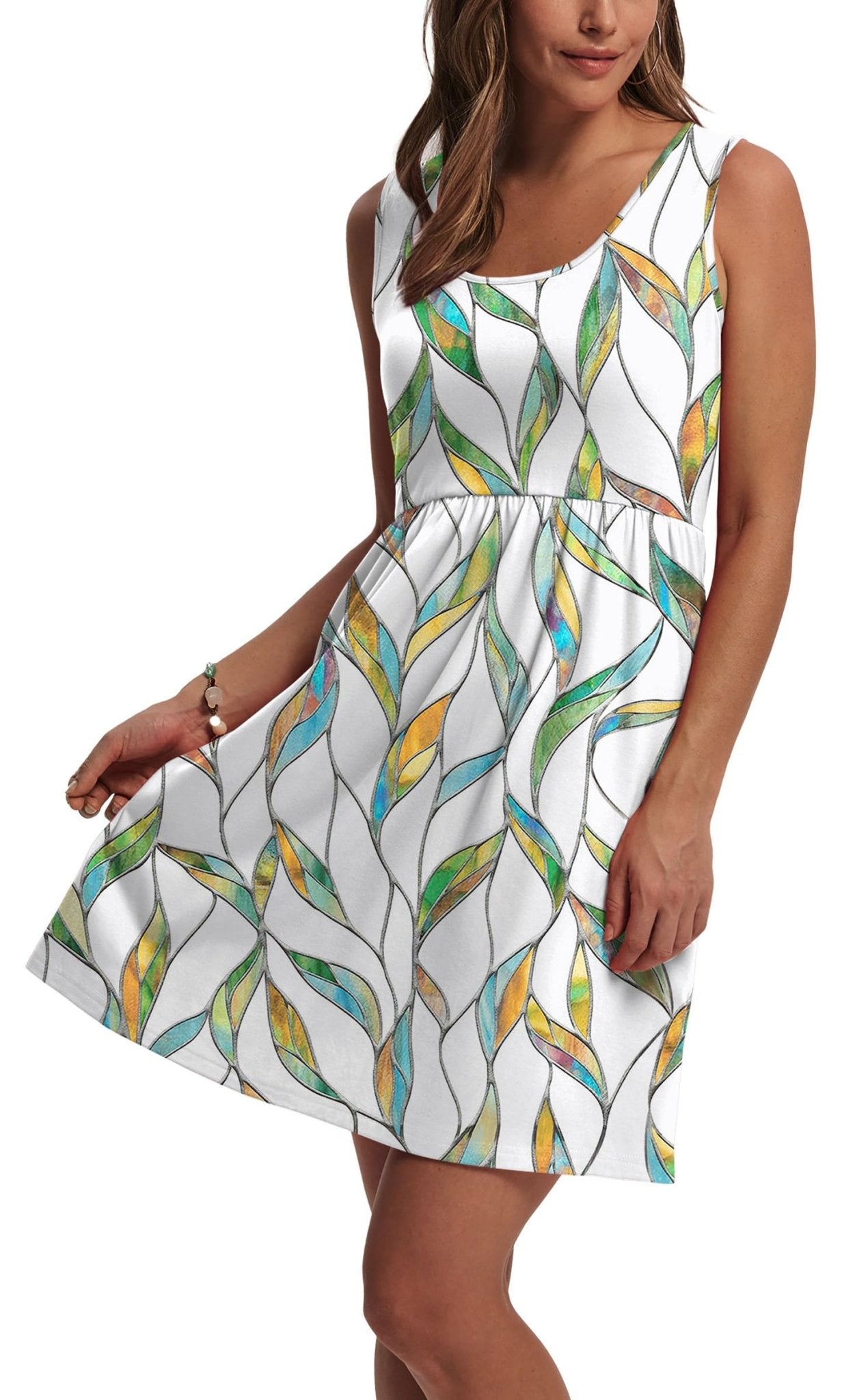 WIHOLL Women's Summer Dress 2025 A-Line Sleeveless Casual Sundress with Pockets Floral/Solid