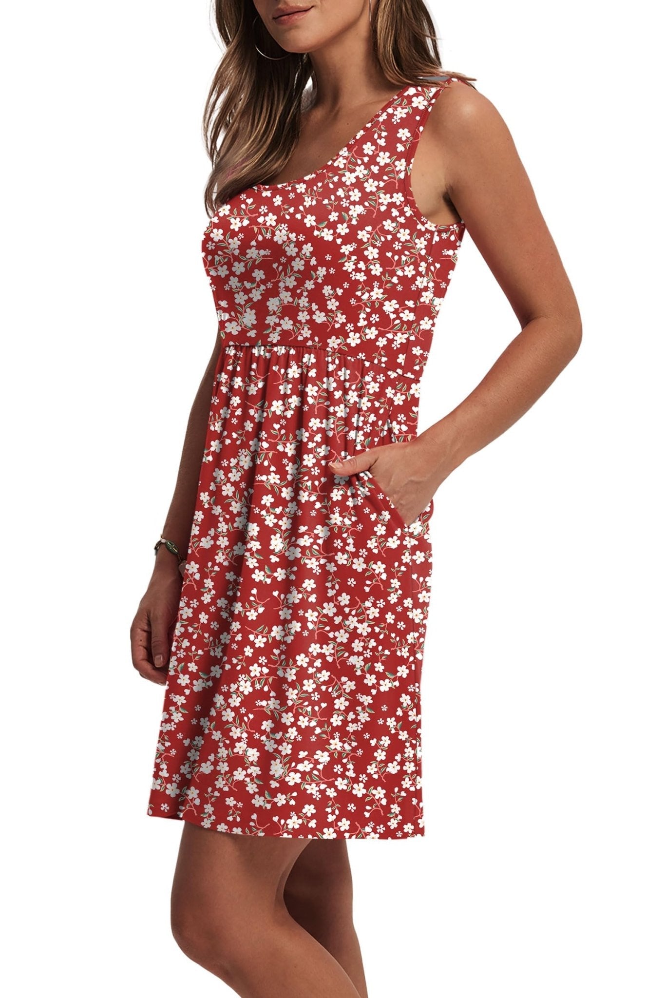 WIHOLL Women's Summer Dress 2025 A-Line Sleeveless Casual Sundress with Pockets Floral/Solid