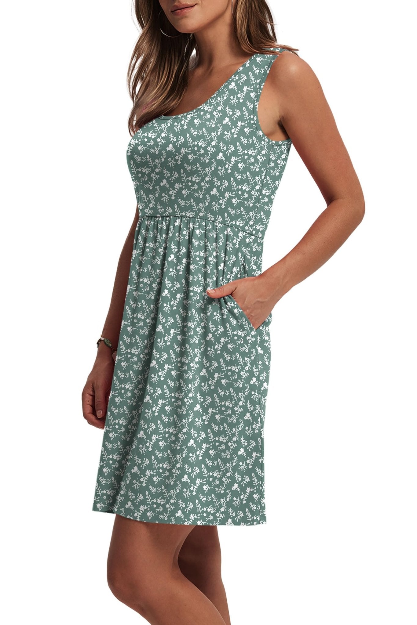 WIHOLL Women's Summer Dress 2025 A-Line Sleeveless Casual Sundress with Pockets Floral/Solid