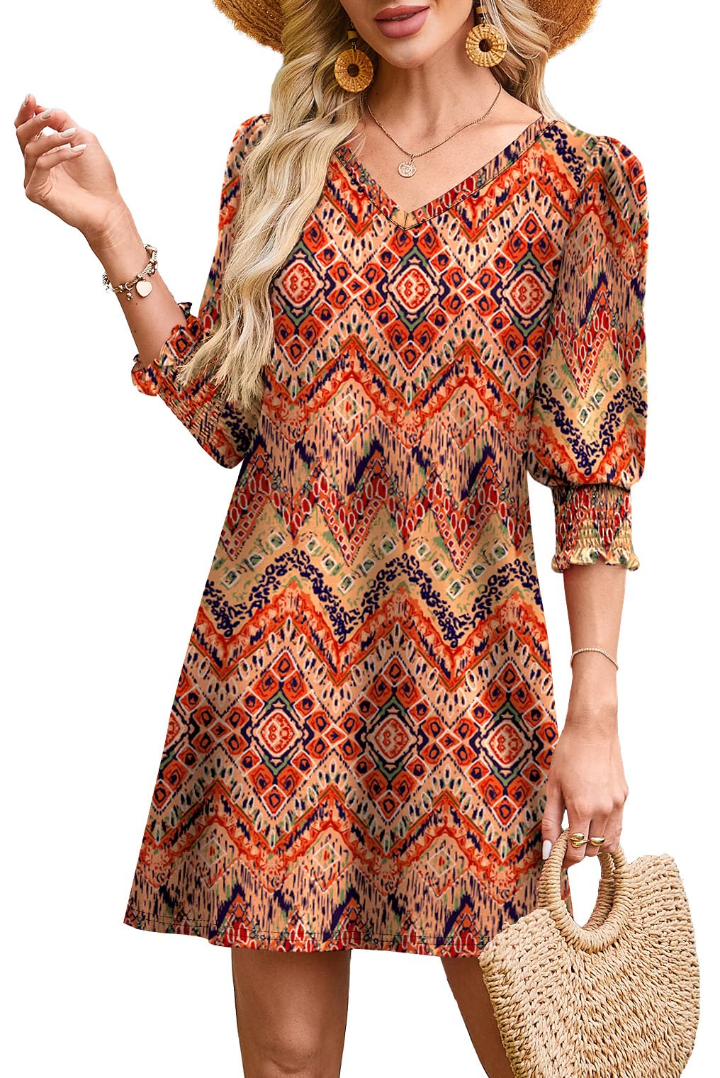 WIHOLL Women's Summer Dresses 3/4 Puff Sleeve Casual Sundress Dress with Pockets Beach Vacation 2025 Fashion