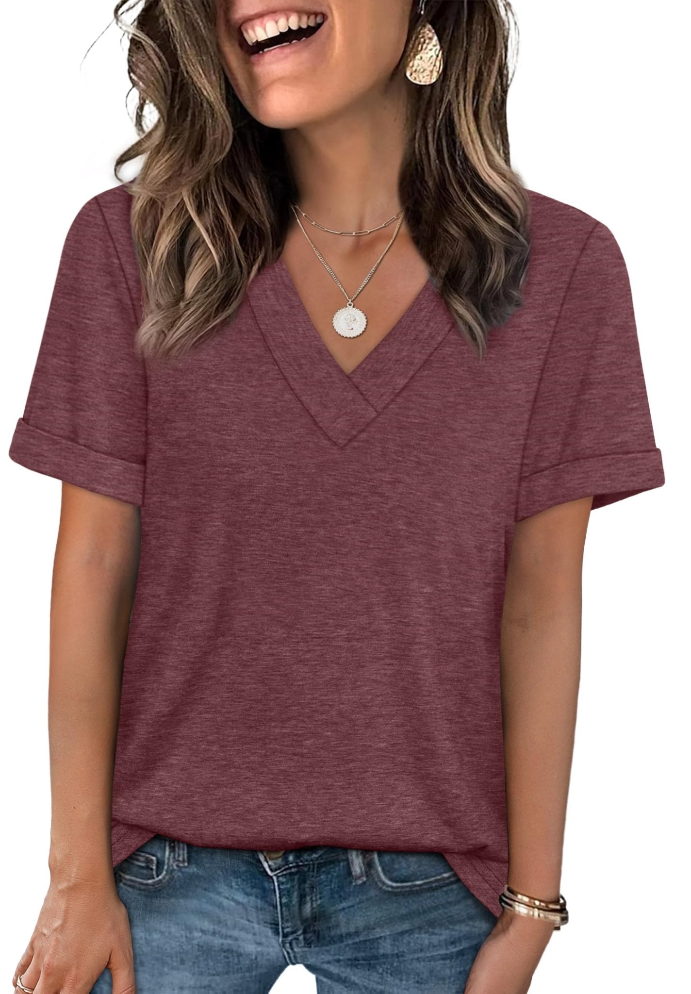 WIHOLL Womens Summer Tops Short Sleeve Basic Casual V Neck T Shirts Trendy Fashion 2025