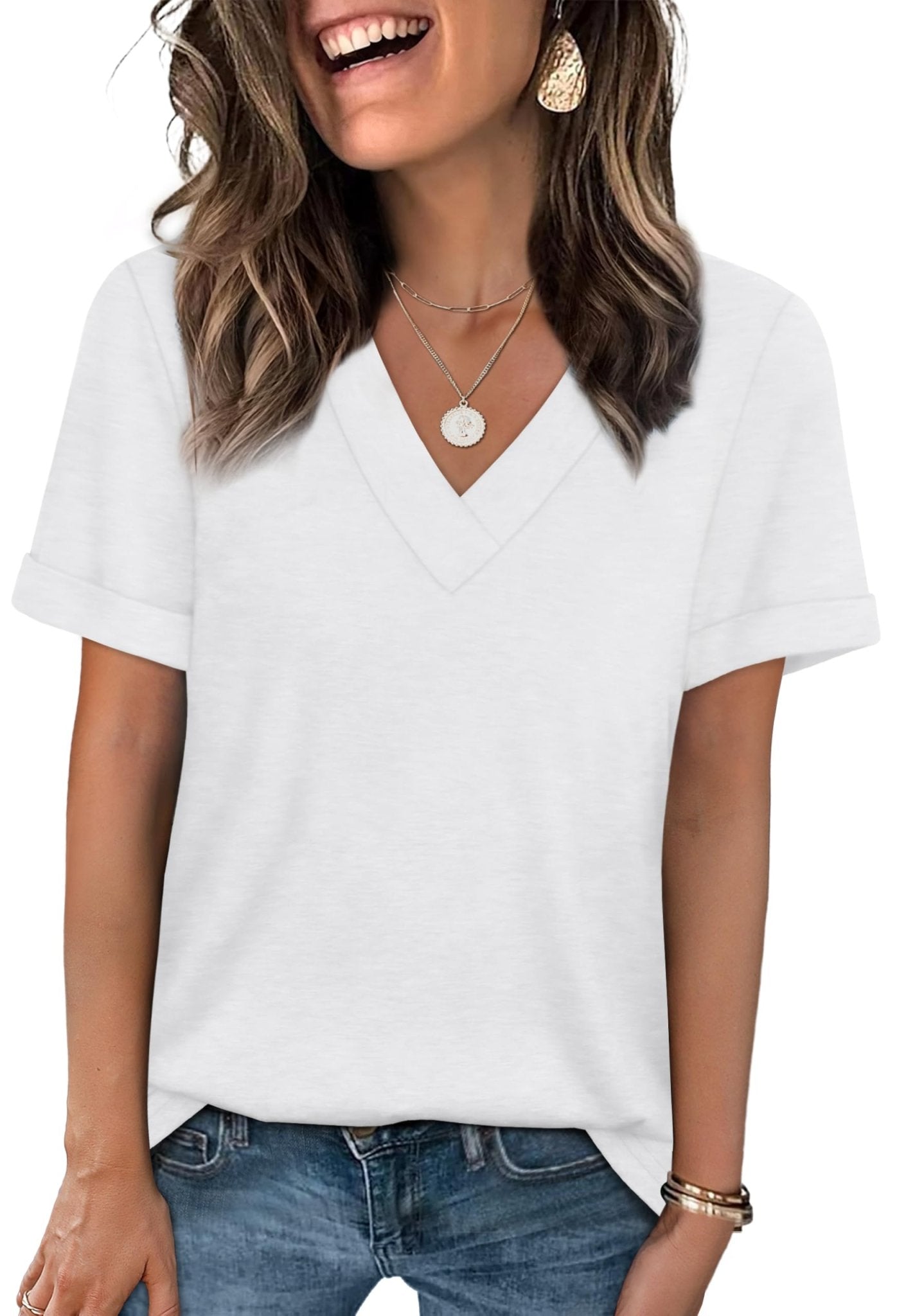 WIHOLL Womens Summer Tops Short Sleeve Basic Casual V Neck T Shirts Trendy Fashion 2025