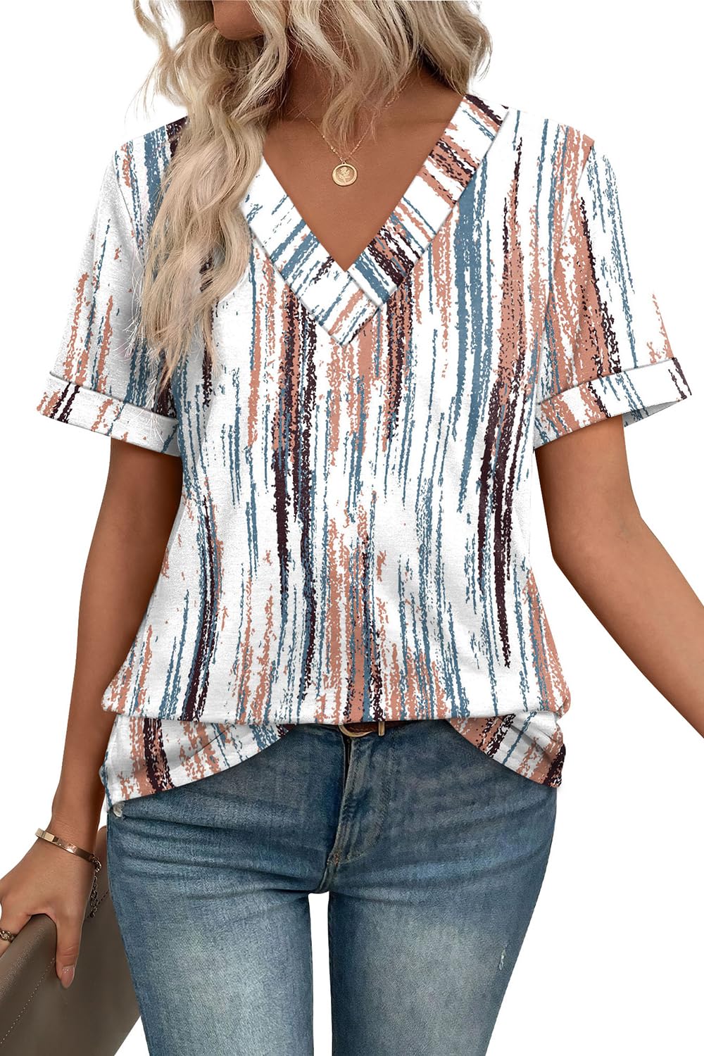 WIHOLL Womens Summer Tops Short Sleeve Basic Casual V Neck T Shirts Trendy Fashion 2025