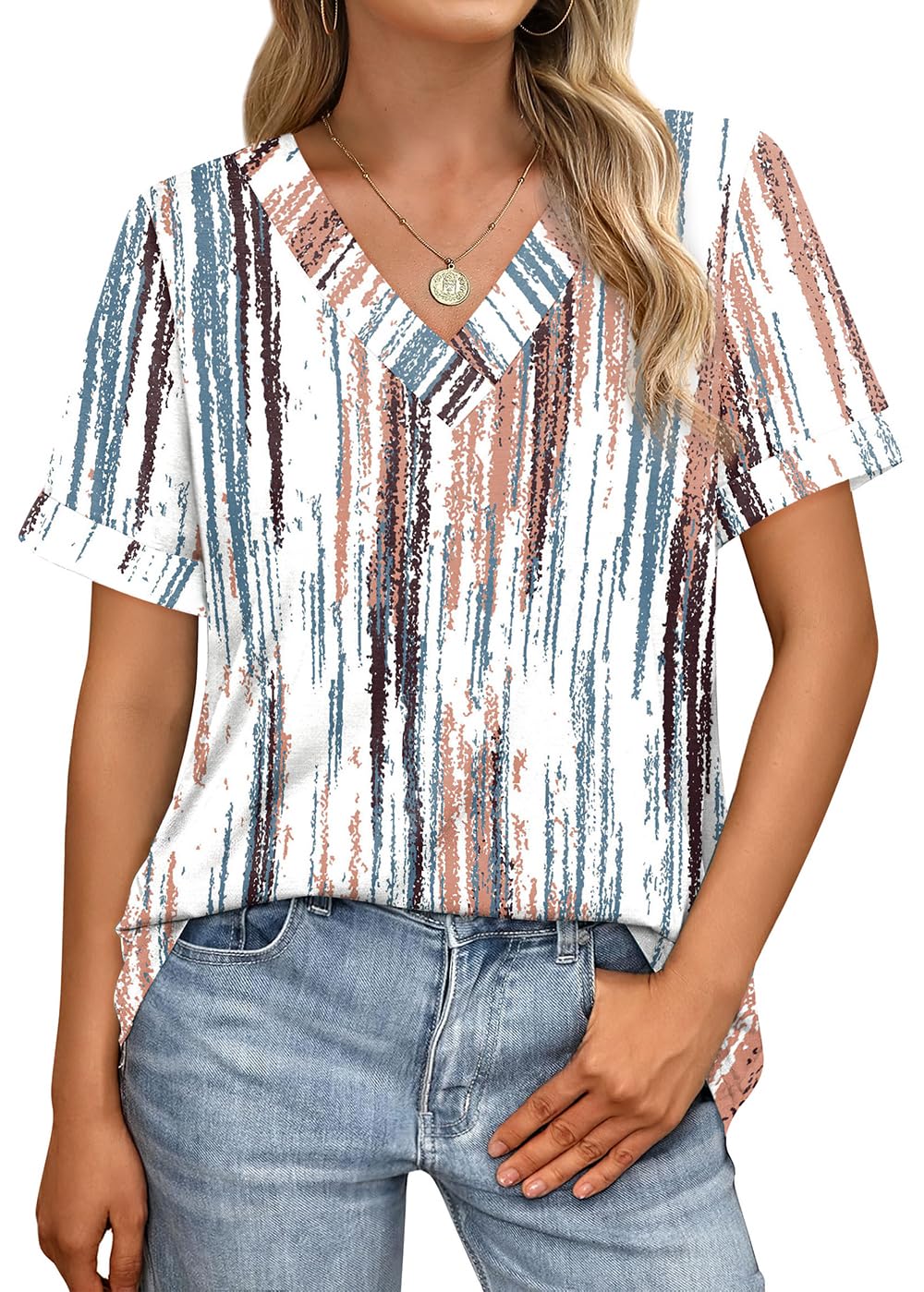 WIHOLL Womens Summer Tops Short Sleeve Basic Casual V Neck T Shirts Trendy Fashion 2025