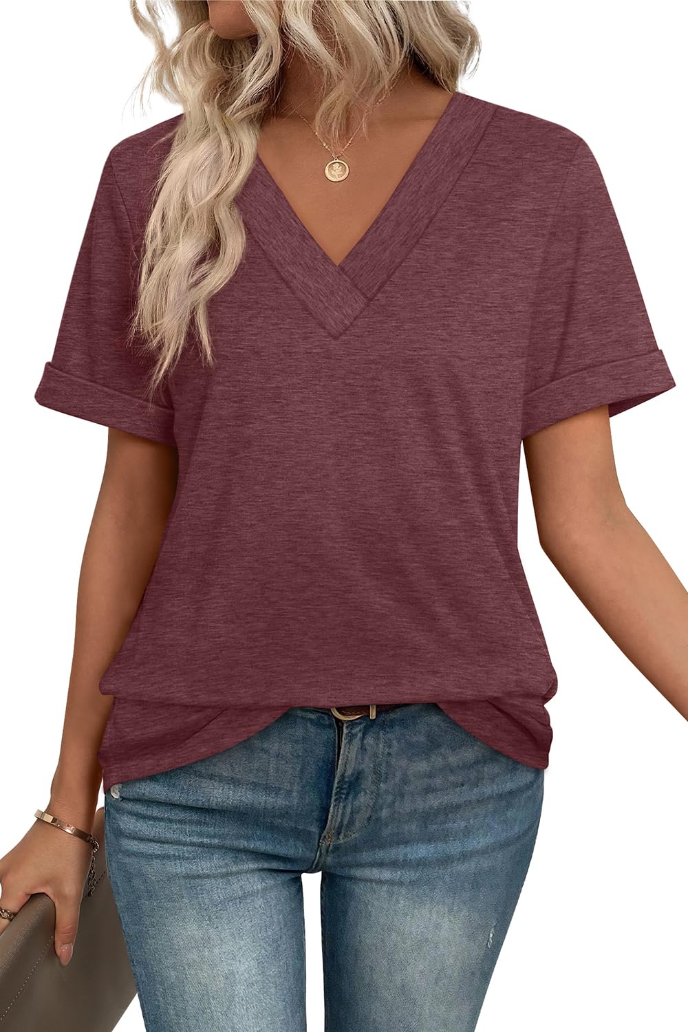 WIHOLL Womens Summer Tops Short Sleeve Basic Casual V Neck T Shirts Trendy Fashion 2025