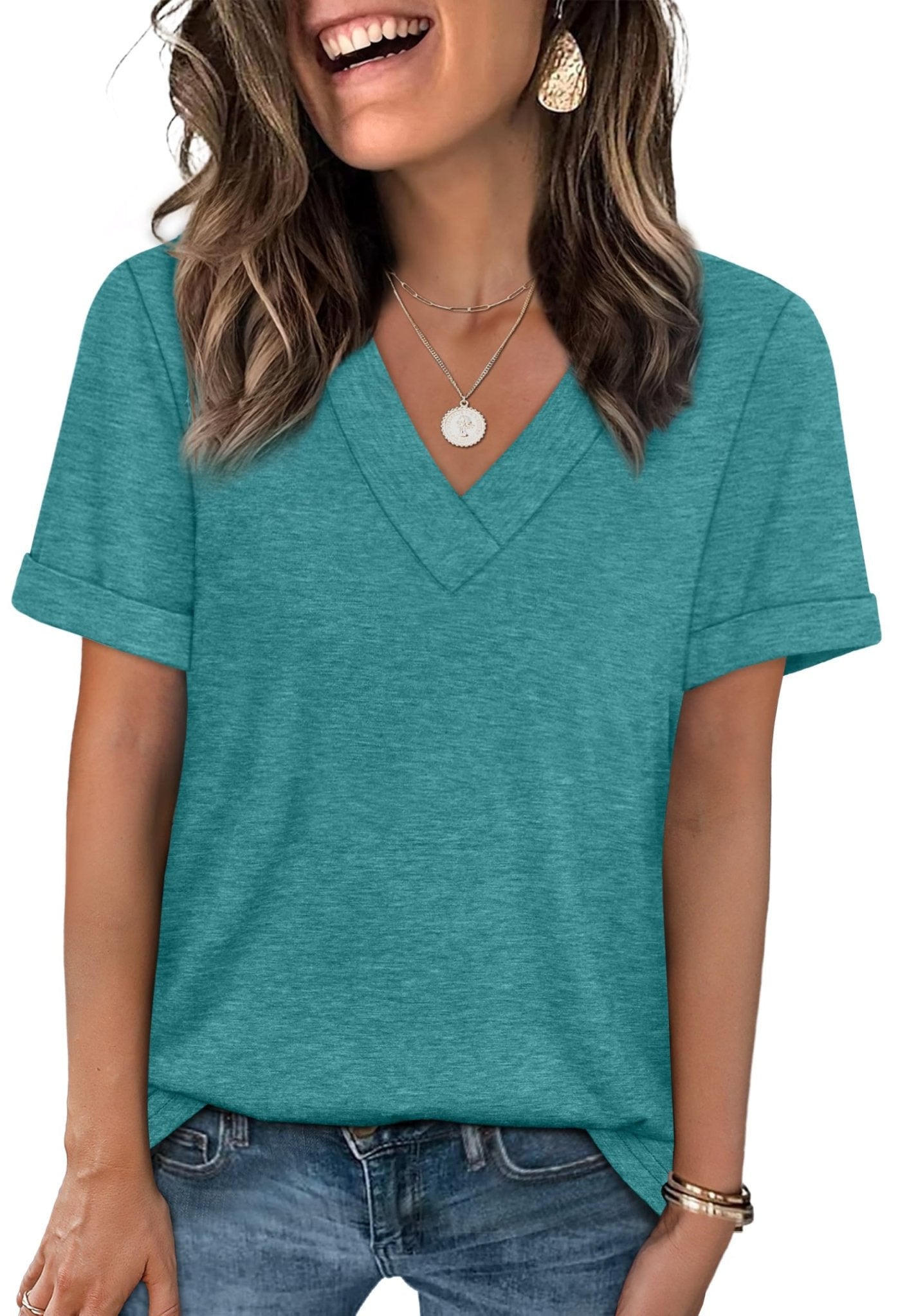 WIHOLL Womens Summer Tops Short Sleeve Basic Casual V Neck T Shirts Trendy Fashion 2025