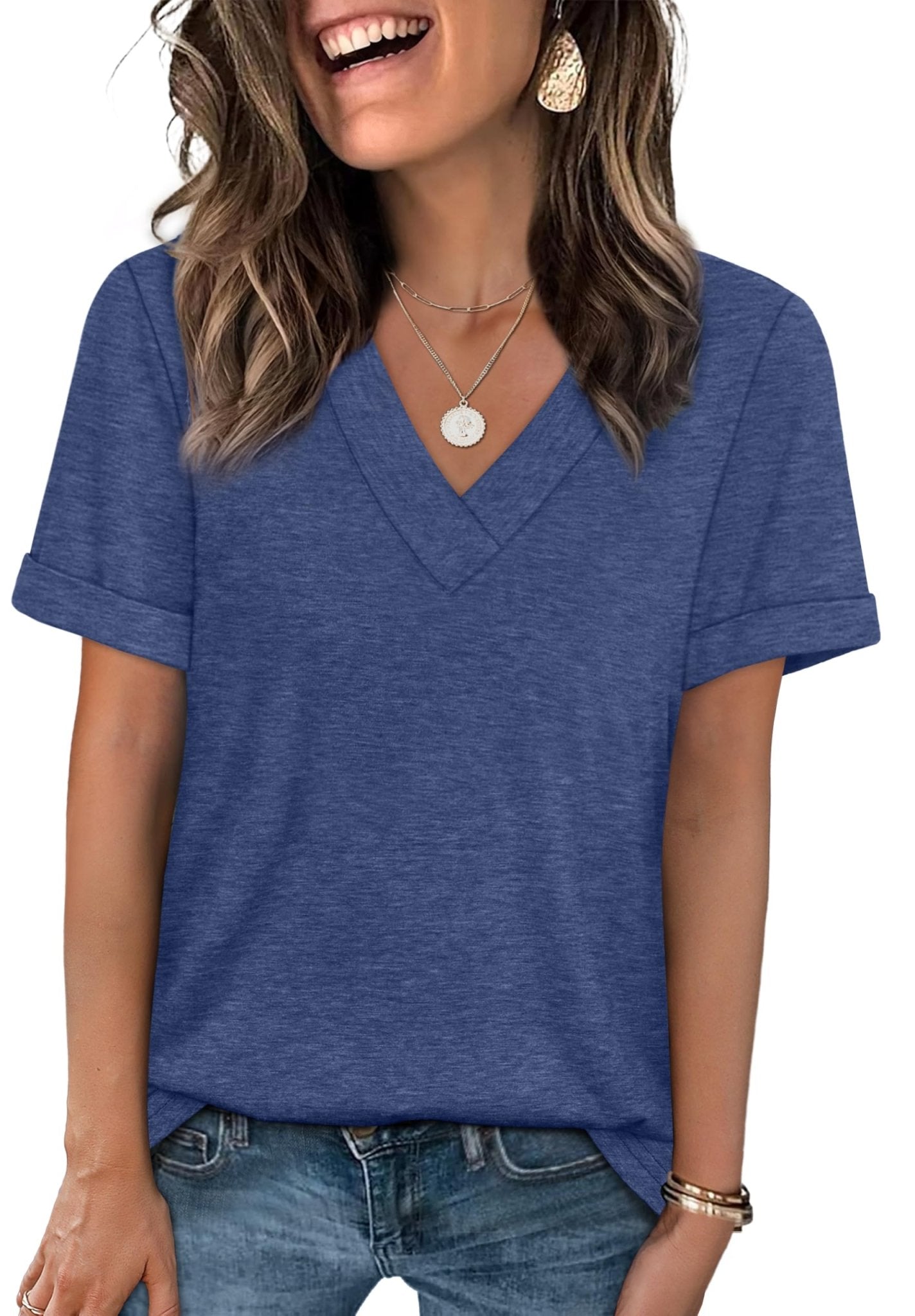 WIHOLL Womens Summer Tops Short Sleeve Basic Casual V Neck T Shirts Trendy Fashion 2025