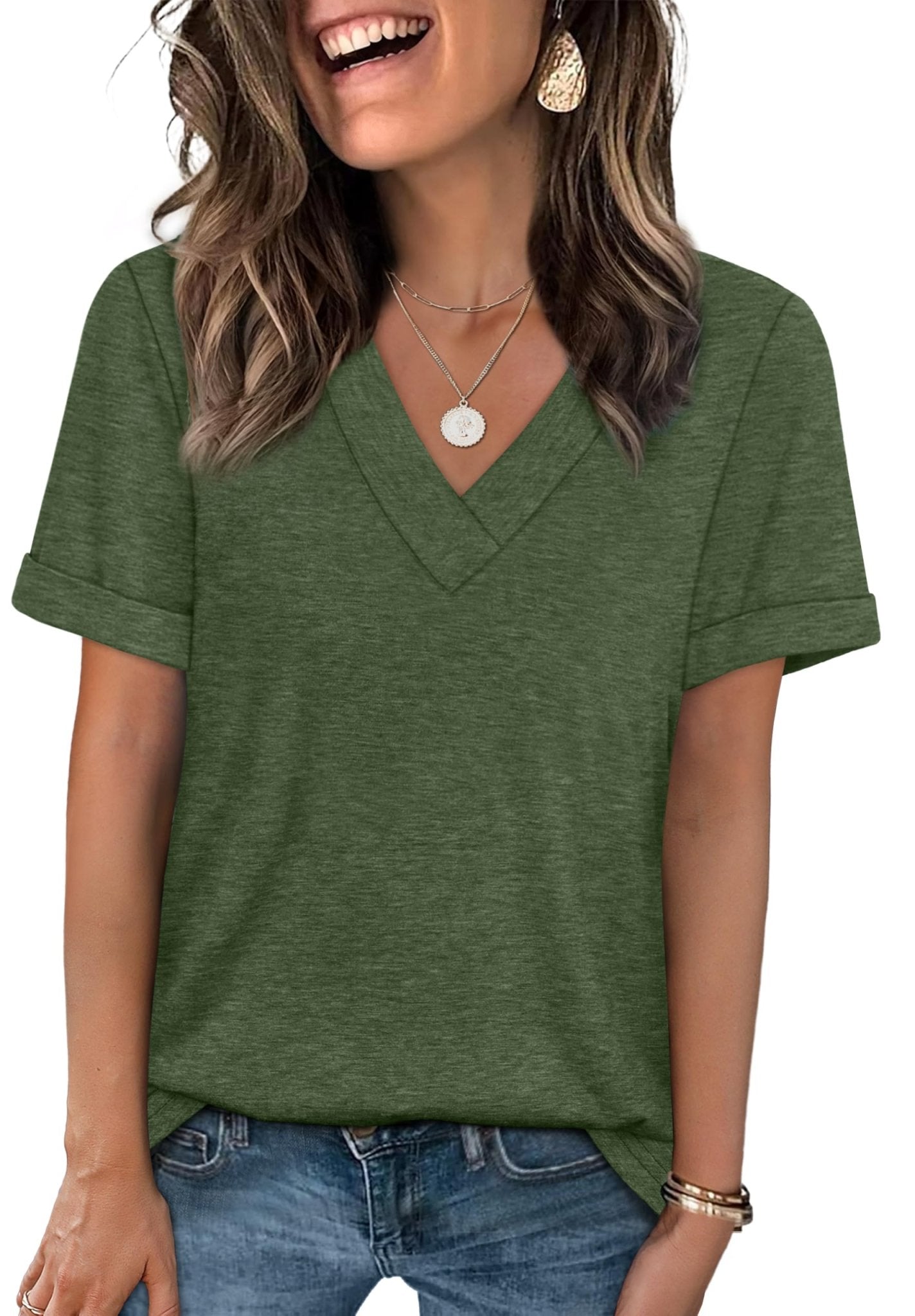 WIHOLL Womens Summer Tops Short Sleeve Basic Casual V Neck T Shirts Trendy Fashion 2025