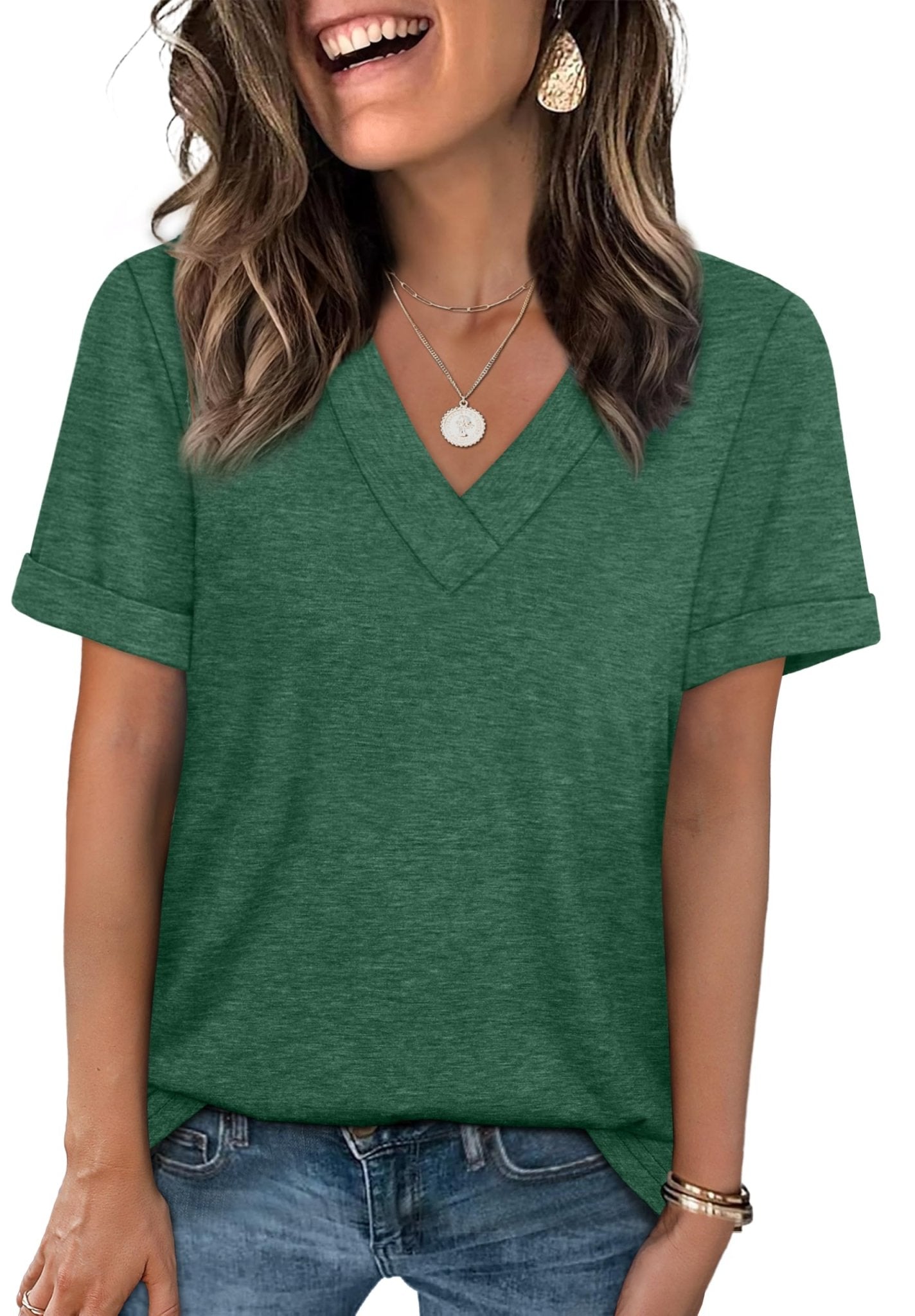 WIHOLL Womens Summer Tops Short Sleeve Basic Casual V Neck T Shirts Trendy Fashion 2025