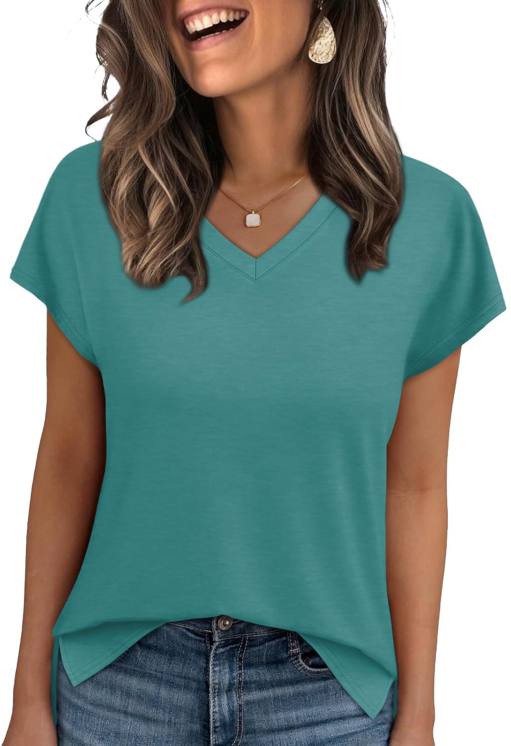 WIHOLL Womens Tops Basic Summer V Neck T Shirts Short Sleeve Dressy Casual Loose Fit Cute Tee Clothes Trendy Fashion Outfits