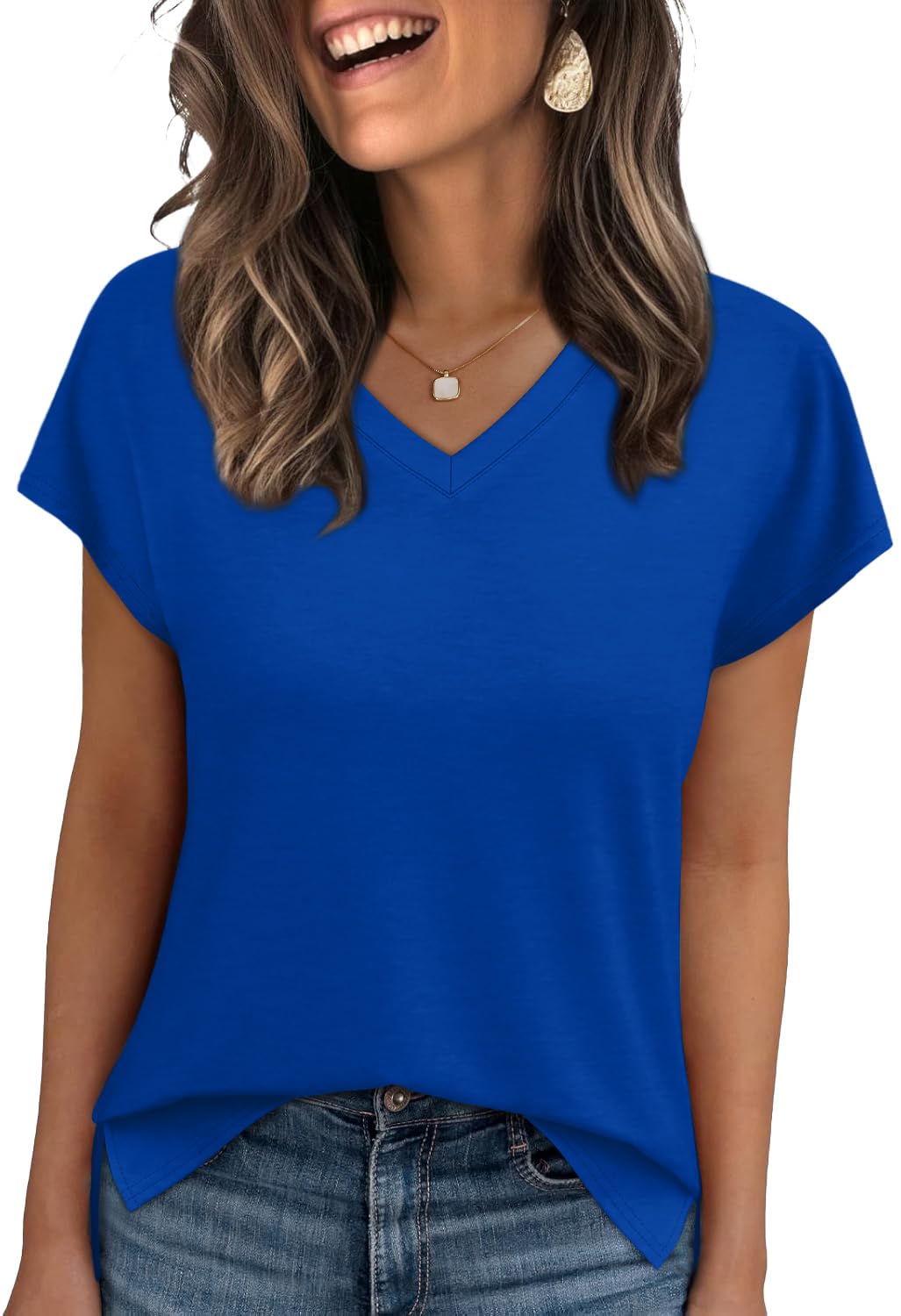 WIHOLL Womens Tops Basic Summer V Neck T Shirts Short Sleeve Dressy Casual Loose Fit Cute Tee Clothes Trendy Fashion Outfits
