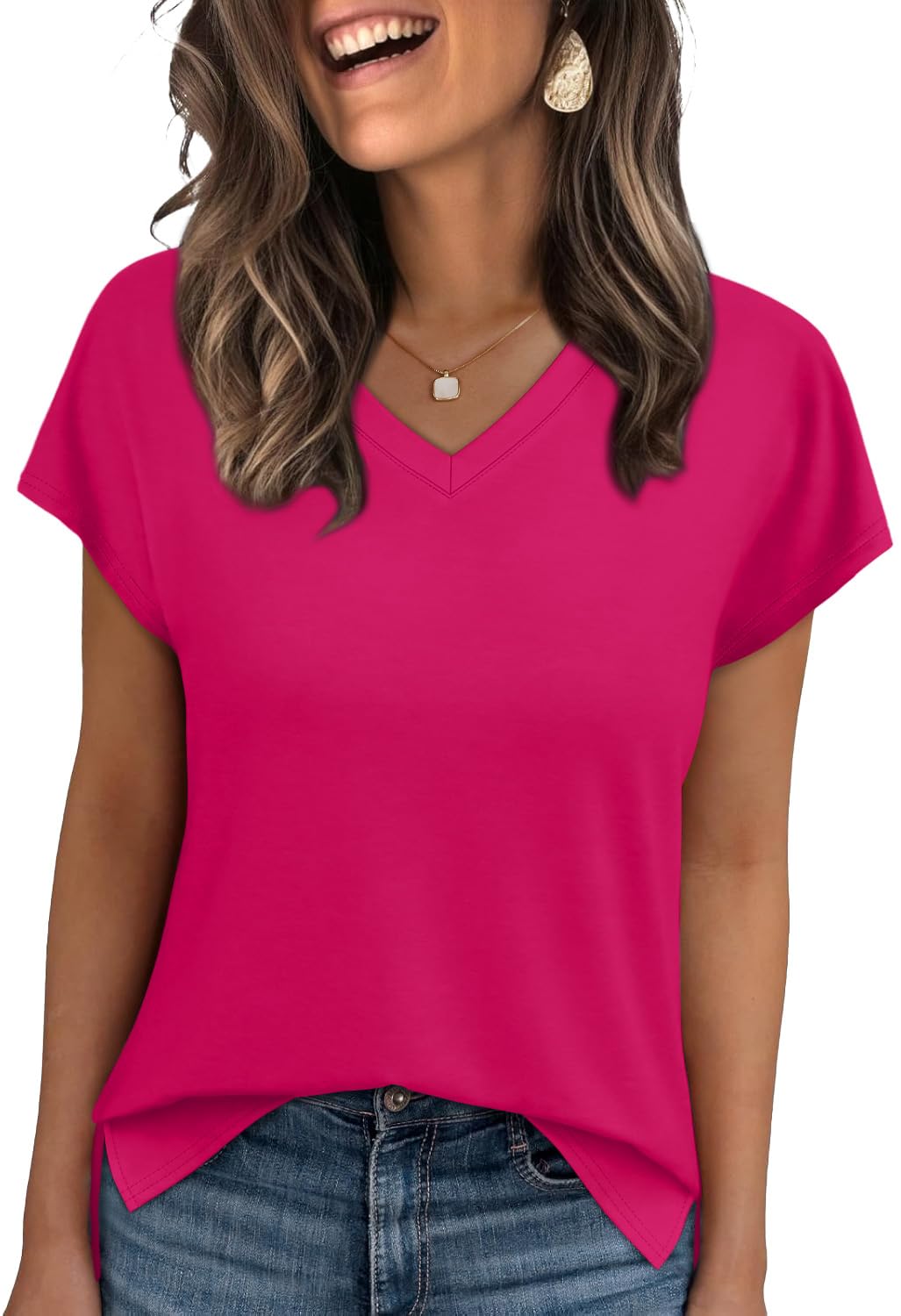 WIHOLL Womens Tops Basic Summer V Neck T Shirts Short Sleeve Dressy Casual Loose Fit Cute Tee Clothes Trendy Fashion Outfits