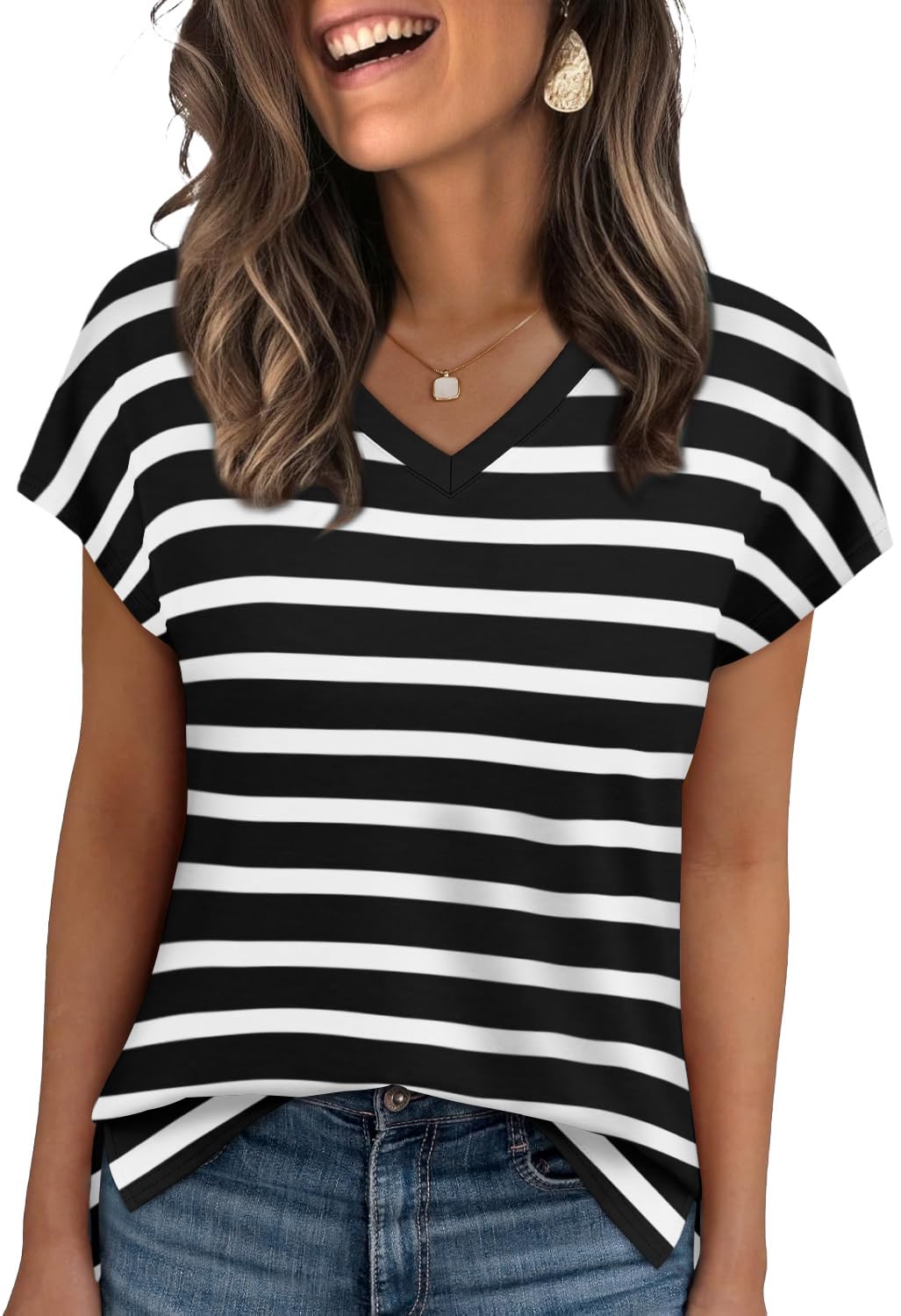 WIHOLL Womens Tops Basic Summer V Neck T Shirts Short Sleeve Dressy Casual Loose Fit Cute Tee Clothes Trendy Fashion Outfits