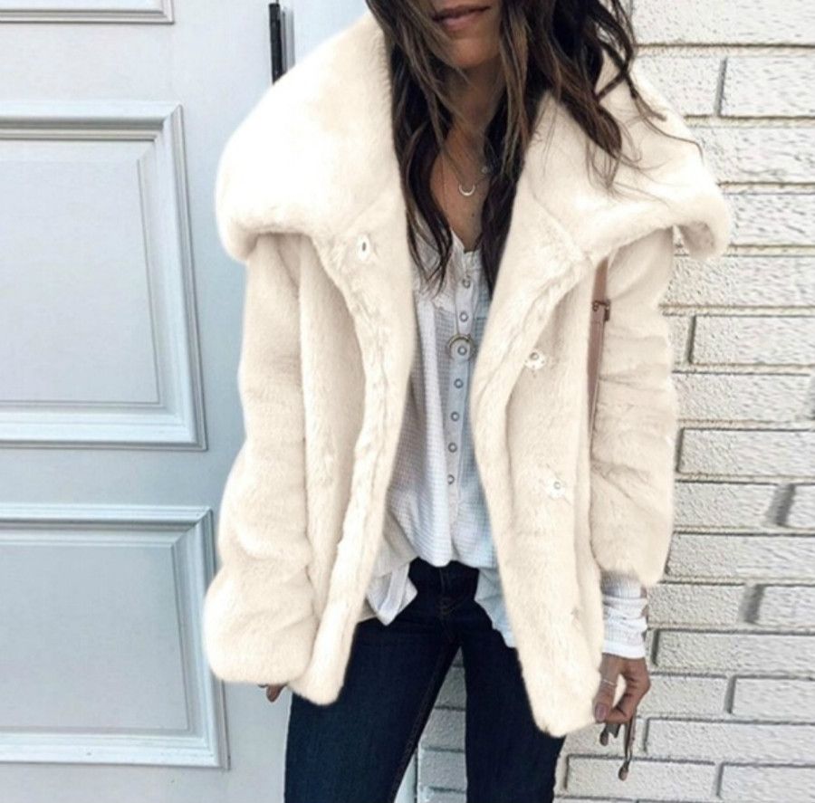 Women's Autumn Winter Casual Fashion Coat Solid Color Plus Size Loose Wool Lapel Warm Plush Jacket