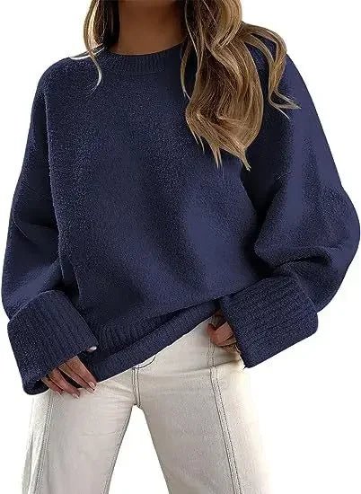 Women's Crewneck Long Sleeve Oversized Fuzzy Knit Chunky Warm Pullover Sweater Top