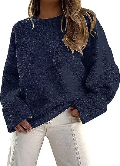 Women's Crewneck Long Sleeve Oversized Fuzzy Knit Chunky Warm Pullover Sweater Top