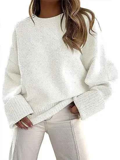 Women's Crewneck Long Sleeve Oversized Fuzzy Knit Chunky Warm Pullover Sweater Top