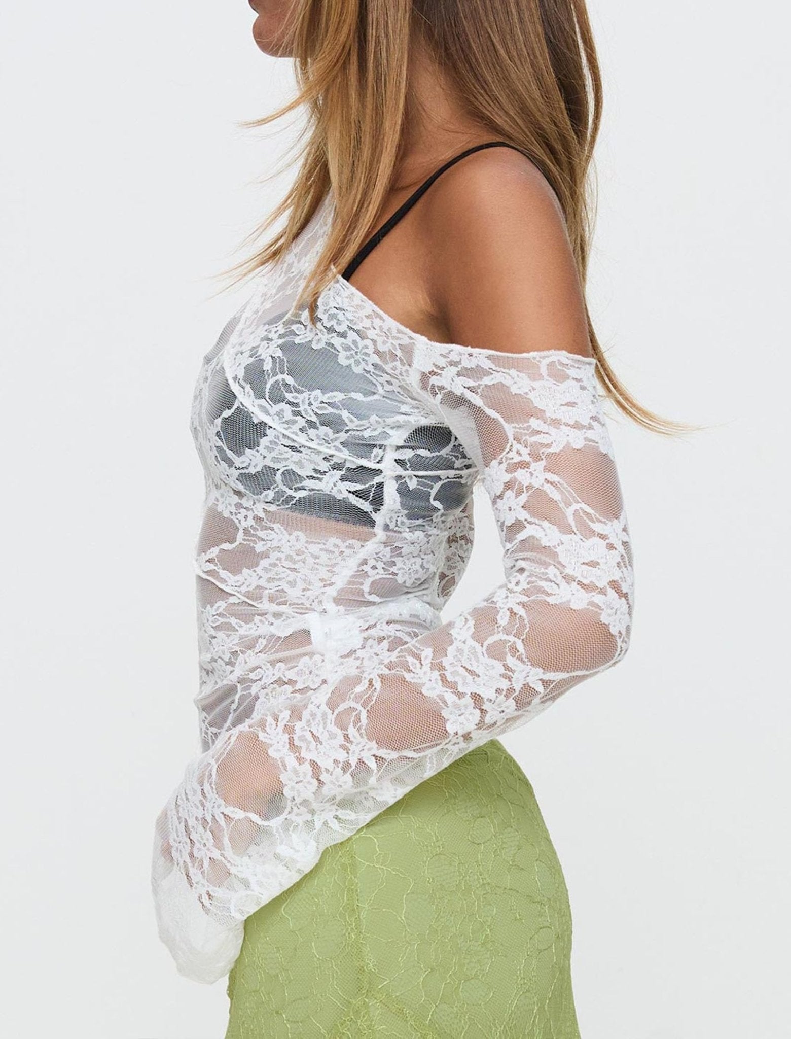 Womens Off The Shoulder Tops Lace Mesh Long Sleeve Going Out Shirts Crop Cute Y2K Fall Trendy 2025