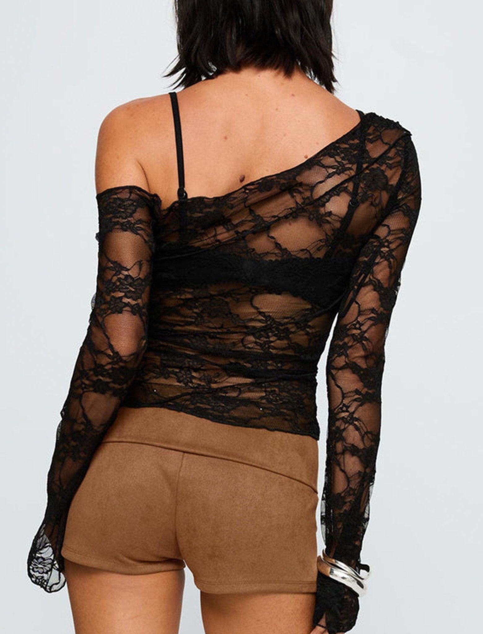 Womens Off The Shoulder Tops Lace Mesh Long Sleeve Going Out Shirts Crop Cute Y2K Fall Trendy 2025