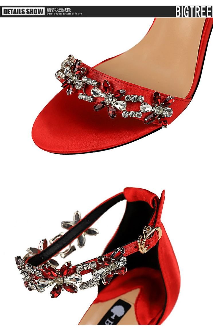 Women's Pumps; Sexy high-heeled shoes; formal women's shoes for banquet party; thin heel high-heeled shoes; satin open toe rhinestone one word sandals