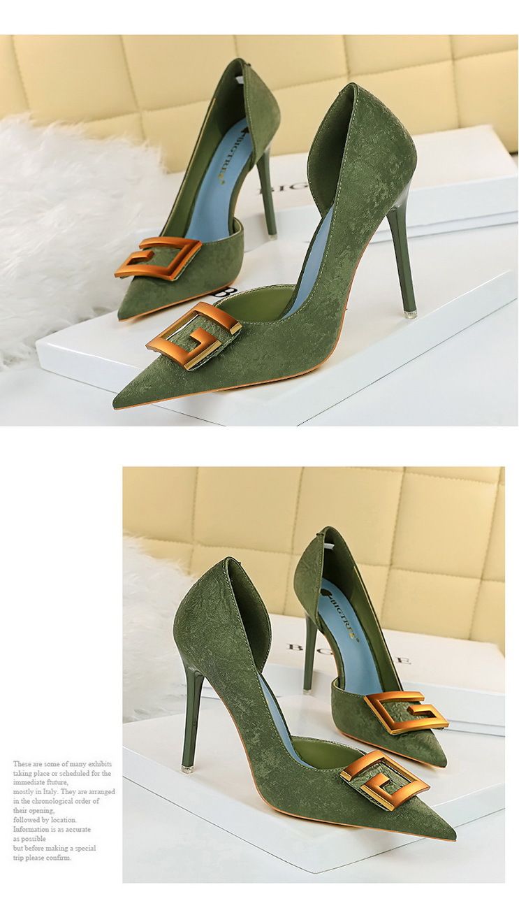 Women's Pumps; Sexy high heels; stiletto pointed hollow square metal buckle high heels; Fashional shoes