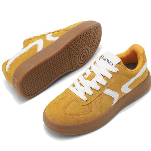 Women's Retro Fashion Sneakers - Gum Sole Suede Casual Walking Footwear Skate Shoes Non Slip Trainers