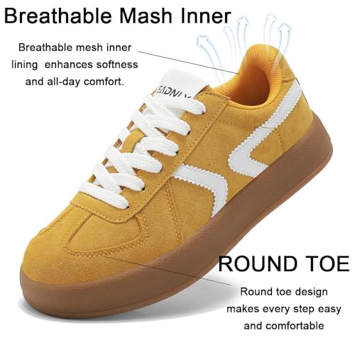 Women's Retro Fashion Sneakers - Gum Sole Suede Casual Walking Footwear Skate Shoes Non Slip Trainers