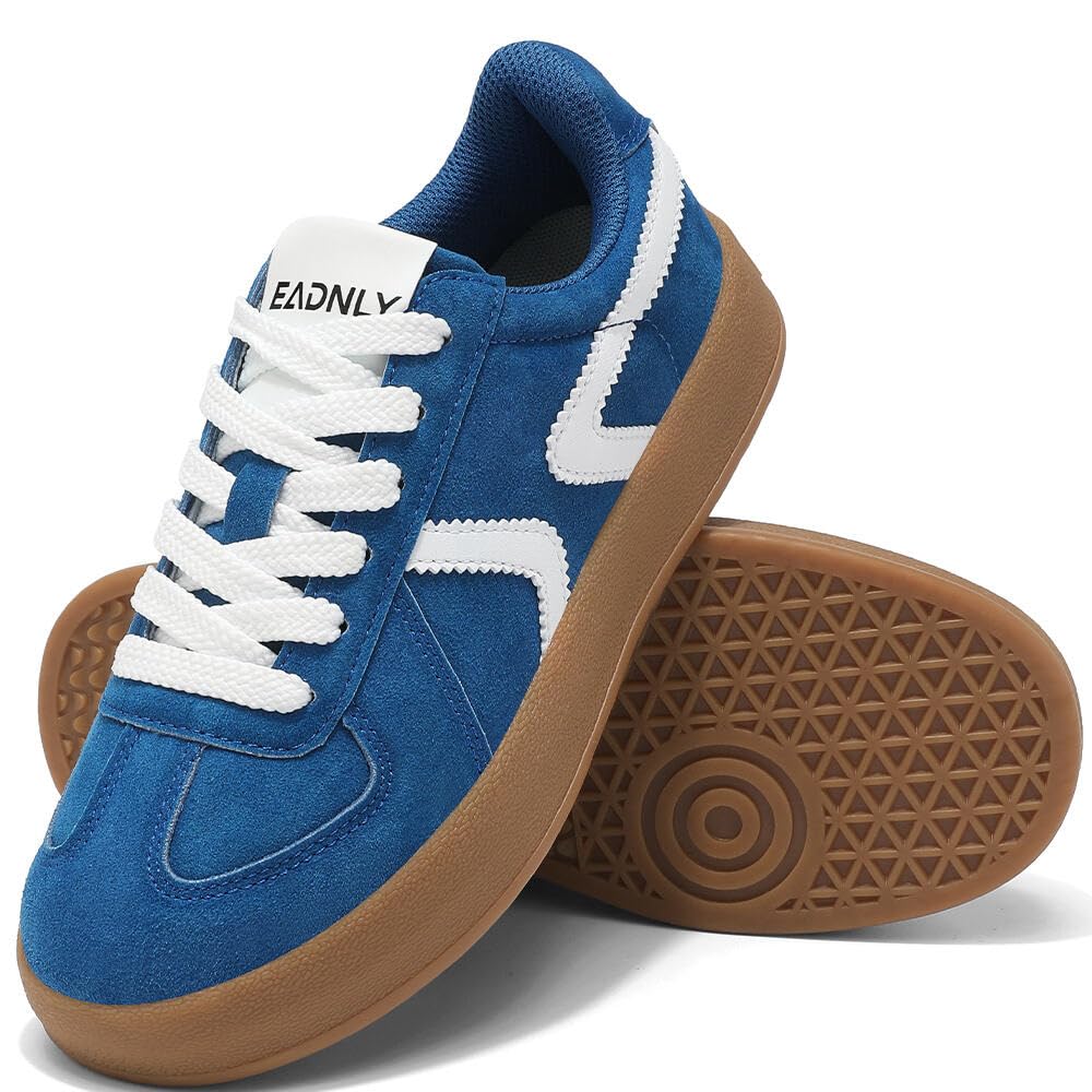 Women's Retro Fashion Sneakers - Gum Sole Suede Casual Walking Footwear Skate Shoes Non Slip Trainers