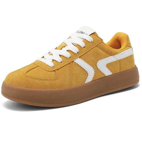 Women's Retro Fashion Sneakers - Gum Sole Suede Casual Walking Footwear Skate Shoes Non Slip Trainers