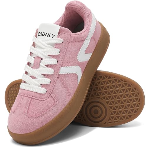 Women's Retro Fashion Sneakers - Gum Sole Suede Casual Walking Footwear Skate Shoes Non Slip Trainers