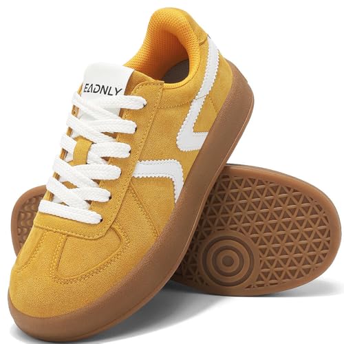 Women's Retro Fashion Sneakers - Gum Sole Suede Casual Walking Footwear Skate Shoes Non Slip Trainers