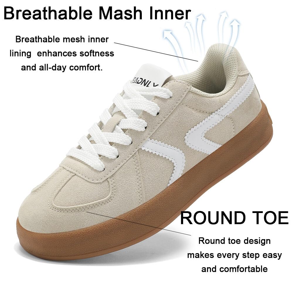 Women's Retro Fashion Sneakers - Gum Sole Suede Casual Walking Footwear Skate Shoes Non Slip Trainers