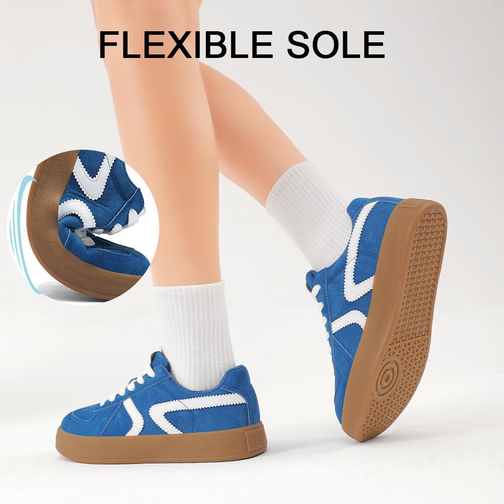 Women's Retro Fashion Sneakers - Gum Sole Suede Casual Walking Footwear Skate Shoes Non Slip Trainers