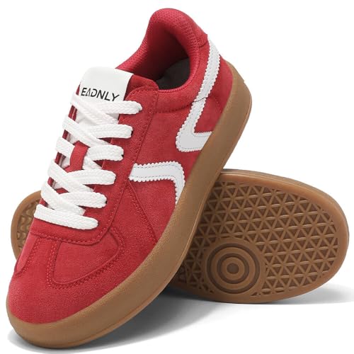Women's Retro Fashion Sneakers - Gum Sole Suede Casual Walking Footwear Skate Shoes Non Slip Trainers