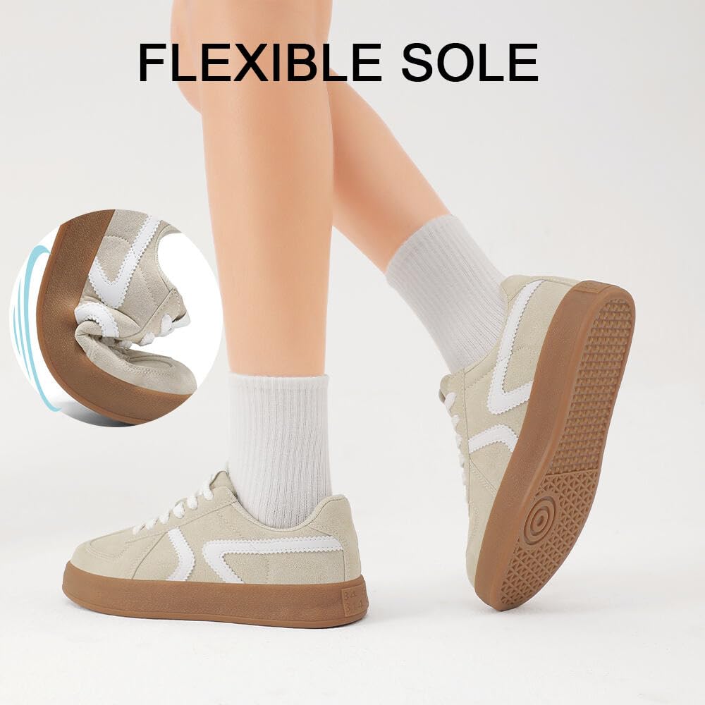 Women's Retro Fashion Sneakers - Gum Sole Suede Casual Walking Footwear Skate Shoes Non Slip Trainers
