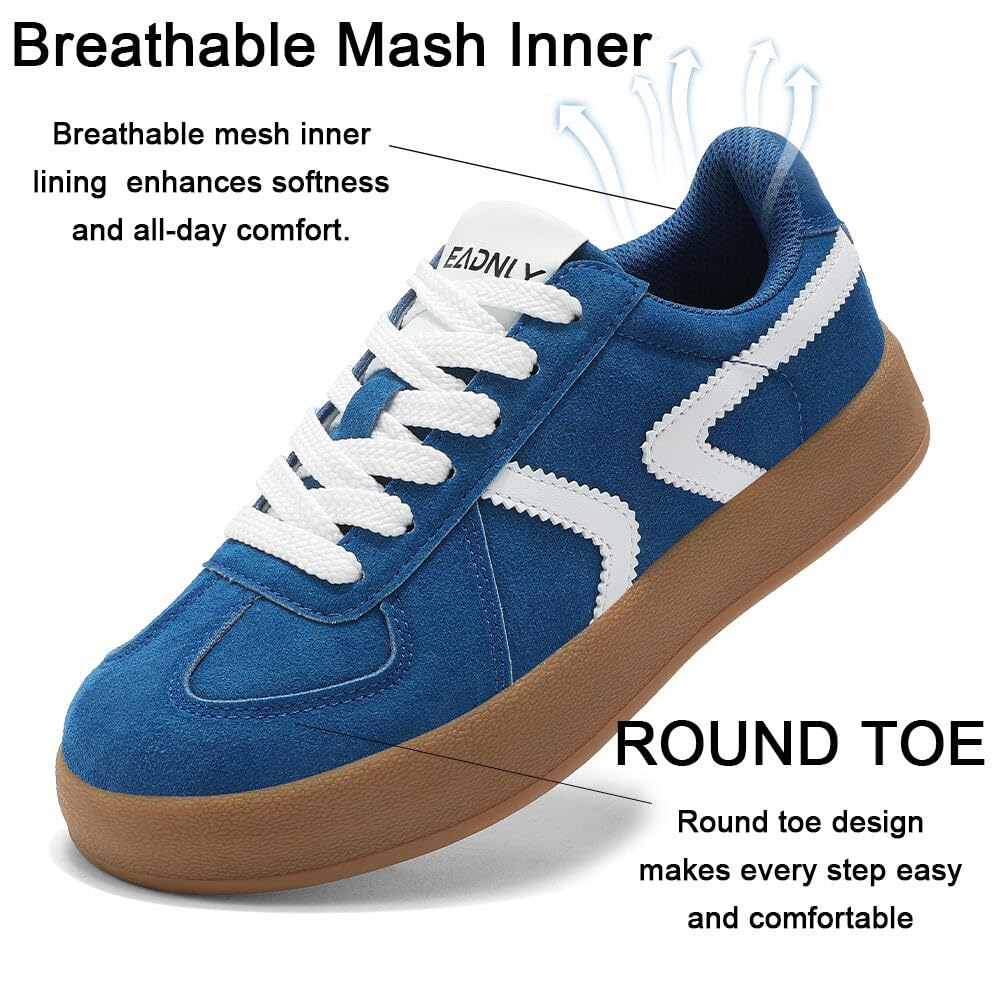 Women's Retro Fashion Sneakers - Gum Sole Suede Casual Walking Footwear Skate Shoes Non Slip Trainers