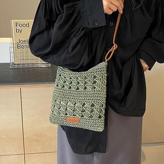 Women's Straw Shoulder Bag Crochet Woven Crossbody Bag Casual Beach Vacation Tote Bags