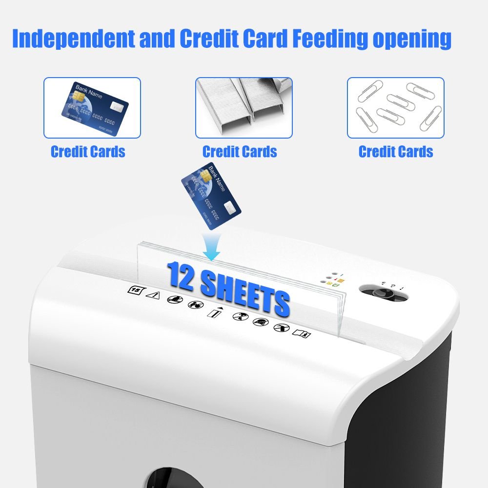 Woolsche Paper Shredder, P-4 Security Level,12-Sheet Cross Cut with 4.76-Gallon Pull Out Bin, Shred Paper and Credit Card/CD for Office Use