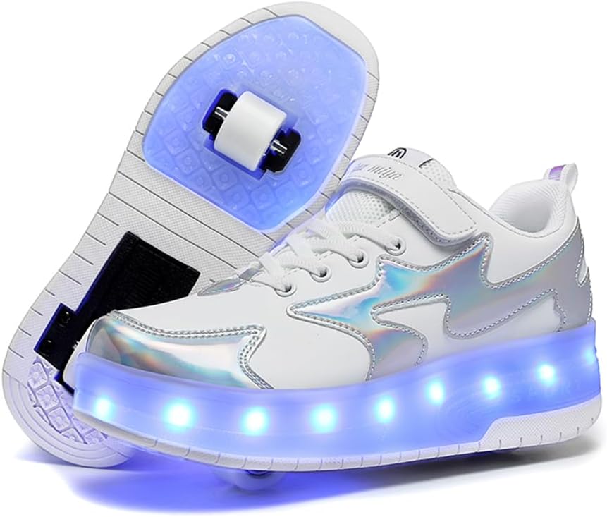 Wooowyet LED Roller Skate Shoes for Kids Boys Girls Light Up Fashion Sneakers Wheels Wheeled USB Rechargeable Hook&Loop