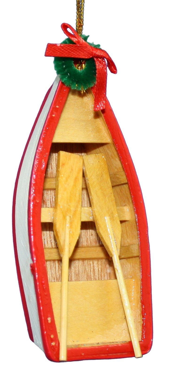 Wooden Row Boat Ornament - Red