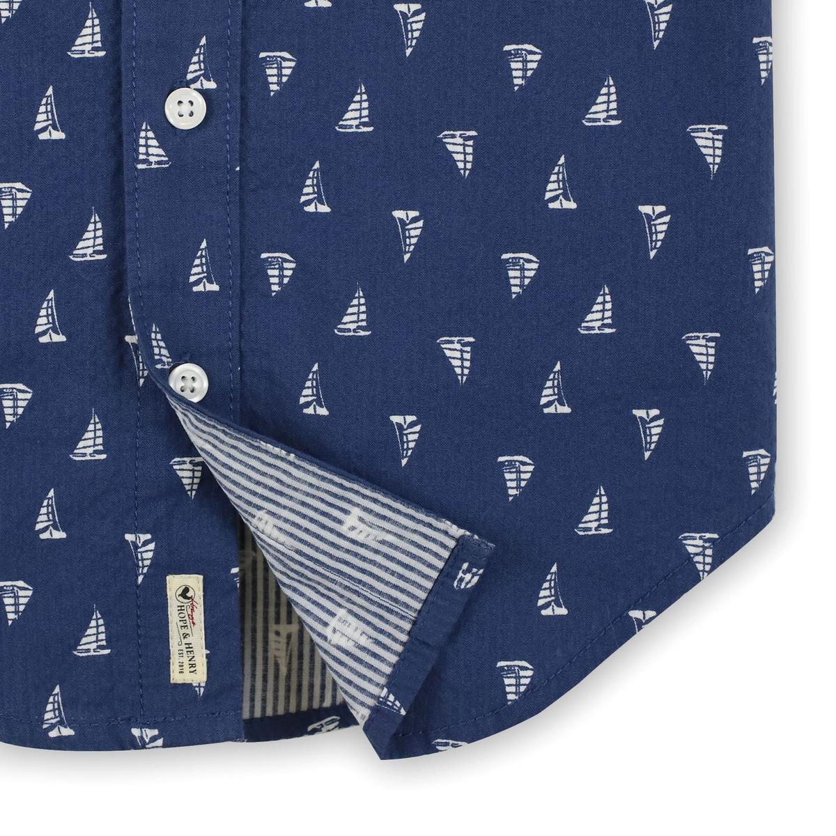 Baby Seersucker Short Sleeve Button Down Shirt - Blue Sailboats Seersucker