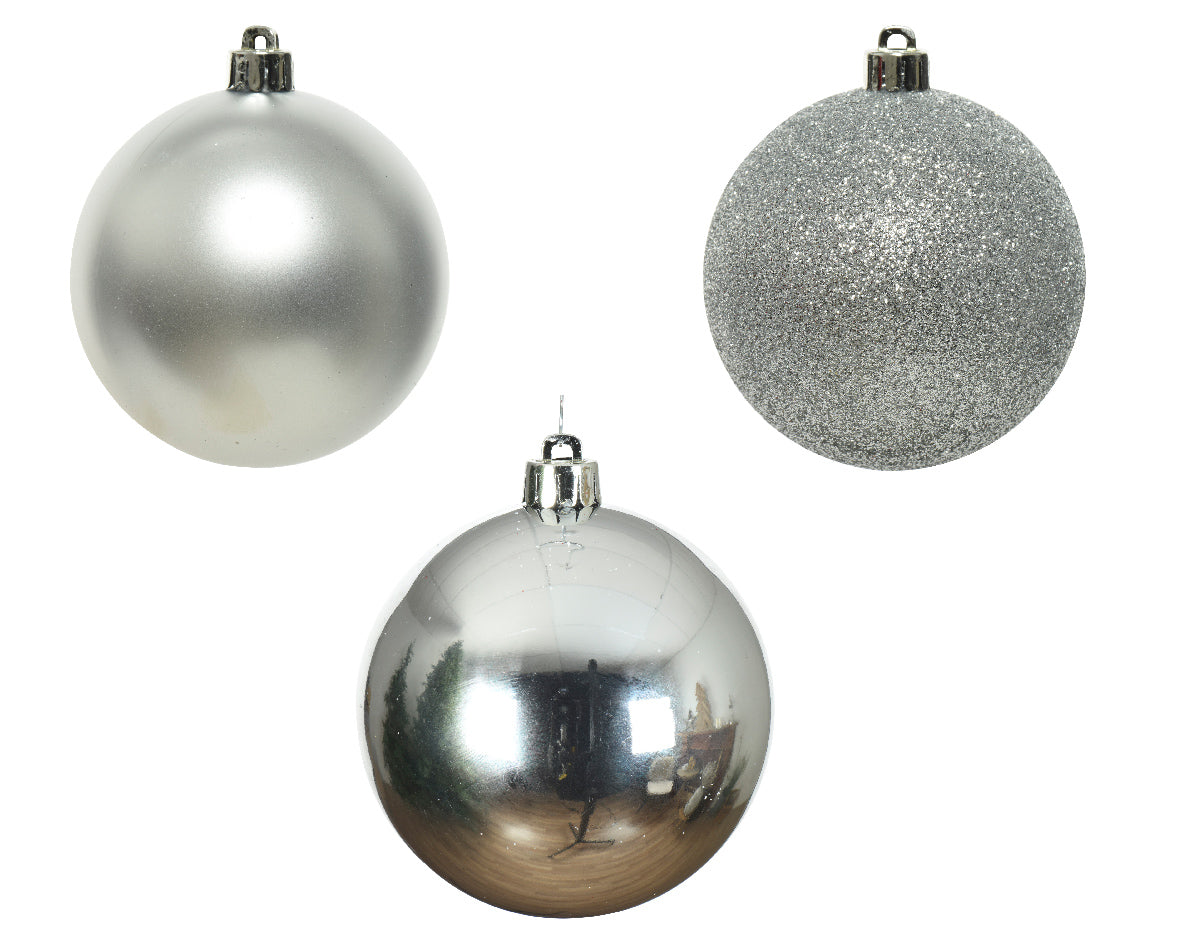 Elegant Assorted Shatterproof Ornaments - Set of 10 - Silver