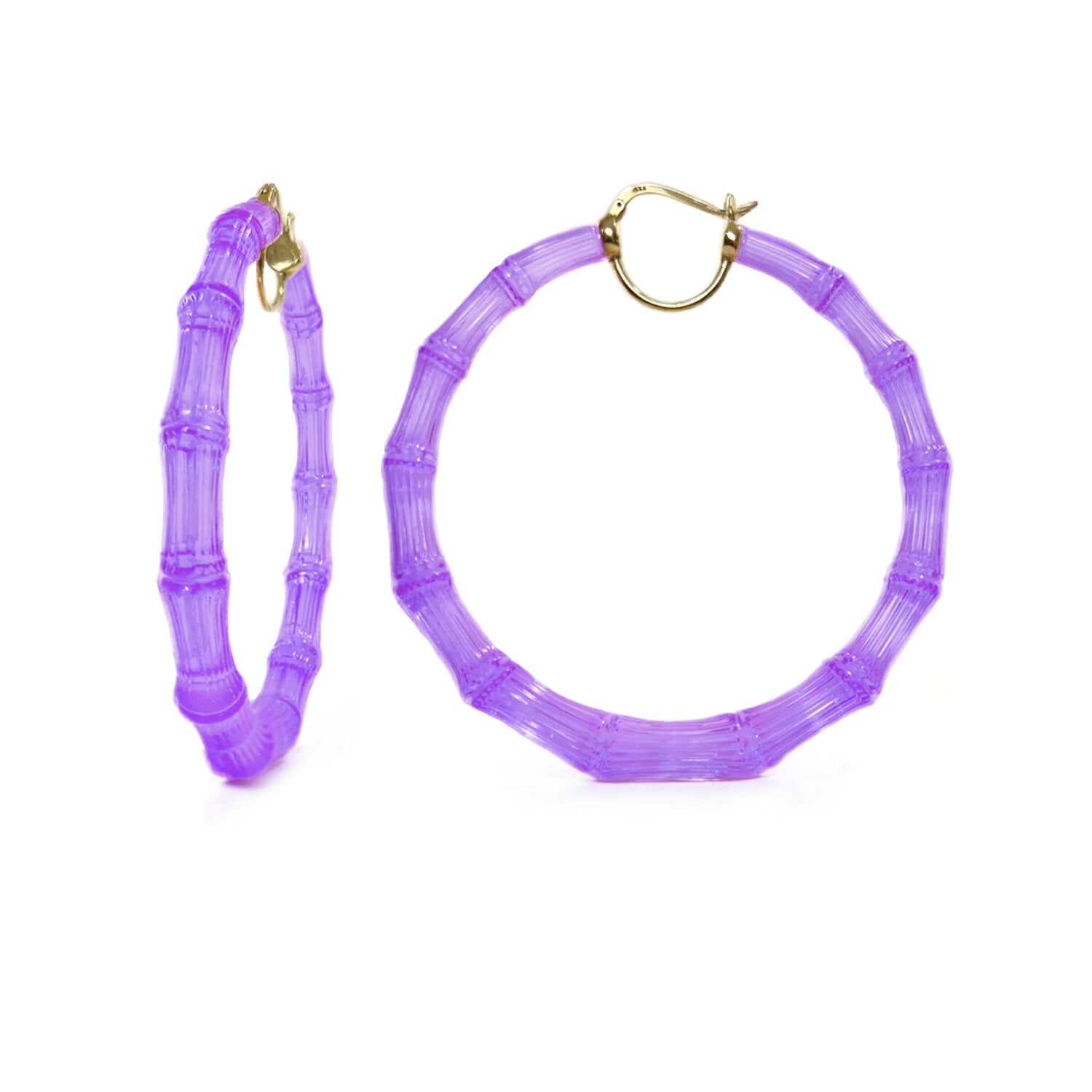 XL Purple Grape Lucite Bamboo Hoop Earrings