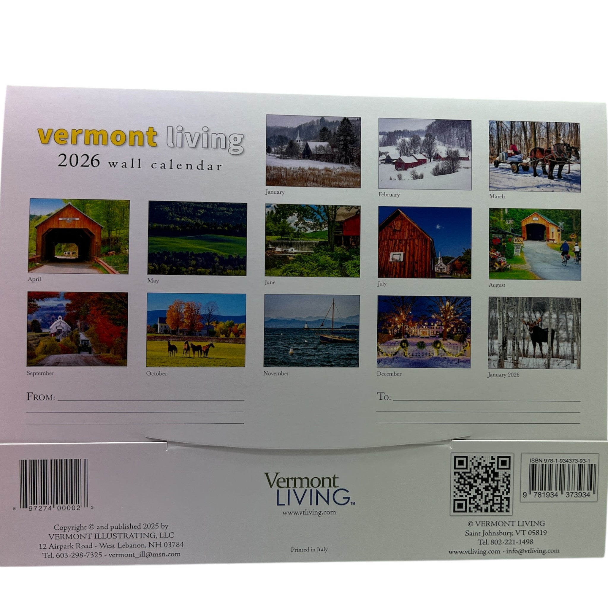2026 Vermont Living Wall Calendar