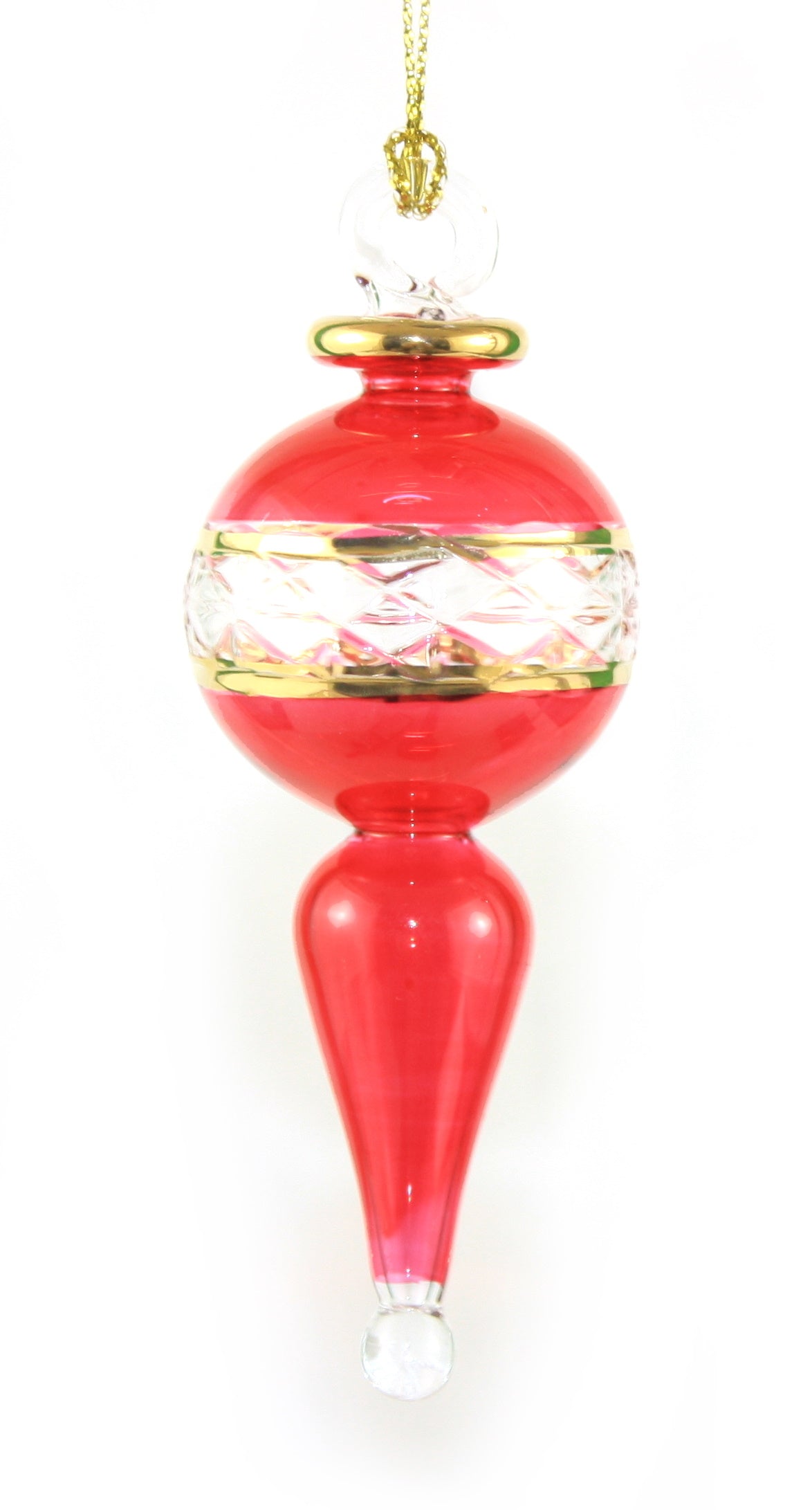 Lattice Glass Ornaments With Gold Accents - Red Ball with Finial