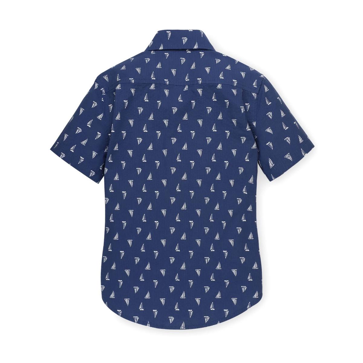Baby Seersucker Short Sleeve Button Down Shirt - Blue Sailboats Seersucker